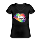 Klassisches Frauen-T-Shirt mit V-Ausschnitt - Schwarz